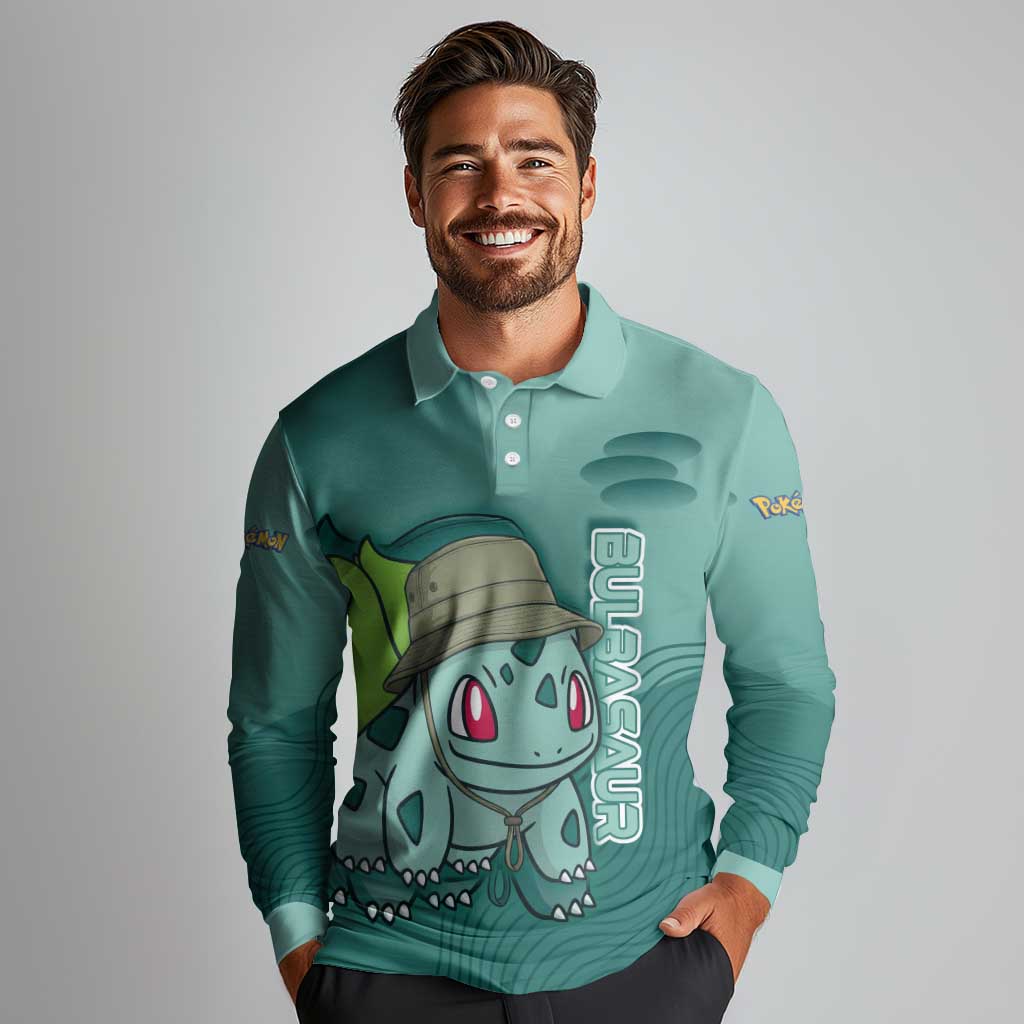 Bulbasaur Poké Long Sleeve Polo Shirt Explorer Jungle Chibi Style