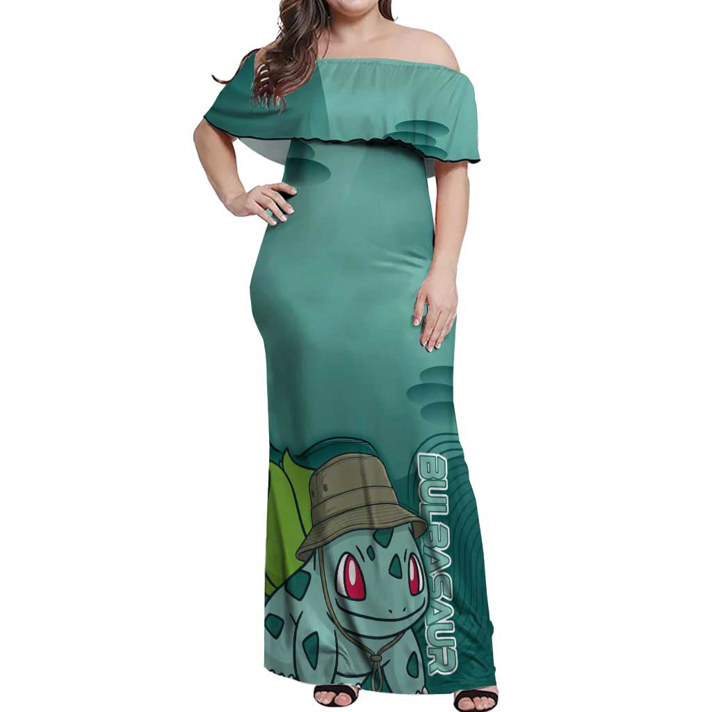 Bulbasaur Poké Off Shoulder Maxi Dress Explorer Jungle Chibi Style