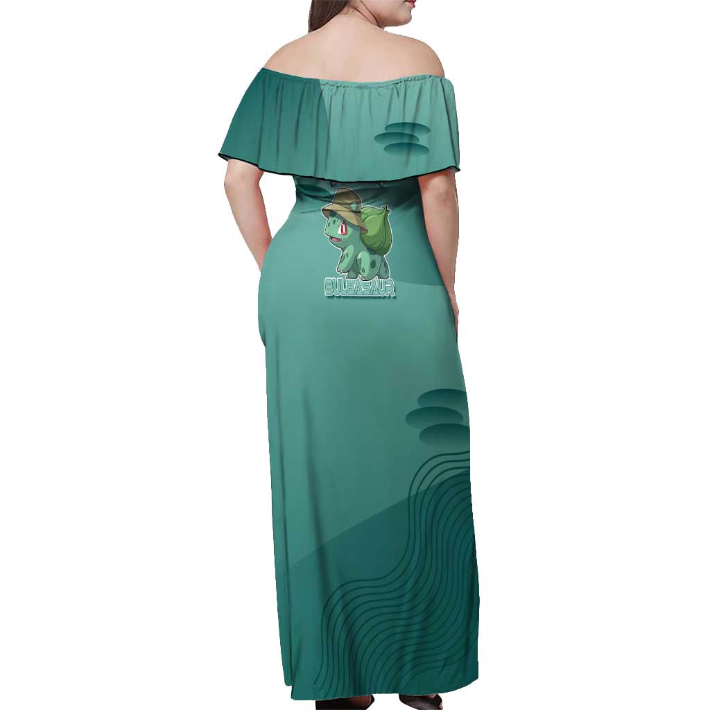 Bulbasaur Poké Off Shoulder Maxi Dress Explorer Jungle Chibi Style