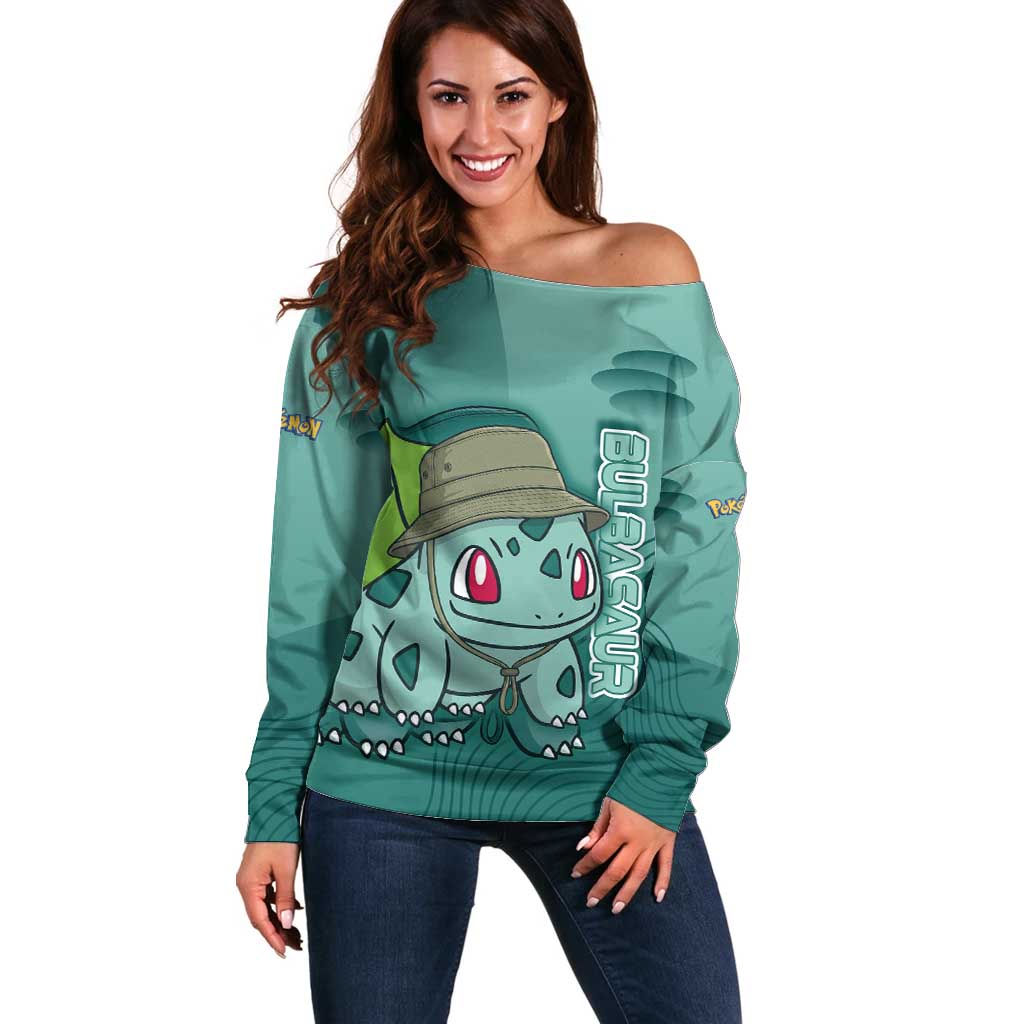 Bulbasaur Poké Off Shoulder Sweater Explorer Jungle Chibi Style