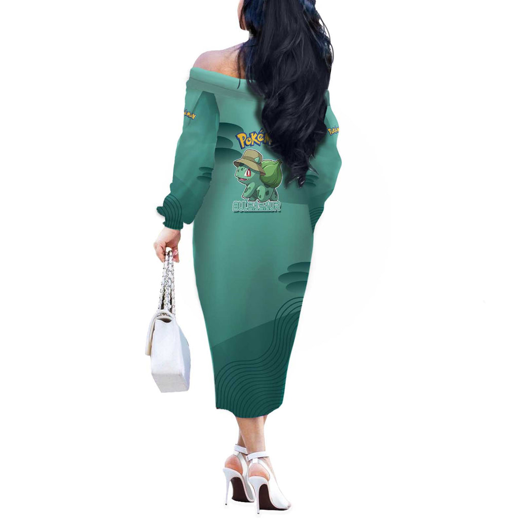 Bulbasaur Poké Off The Shoulder Long Sleeve Dress Explorer Jungle Chibi Style