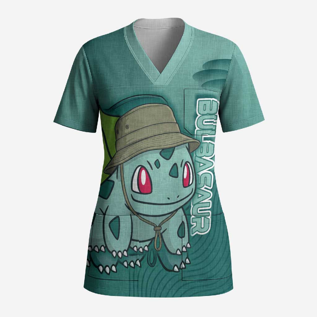 Bulbasaur Poké Scrub Top Explorer Jungle Chibi Style