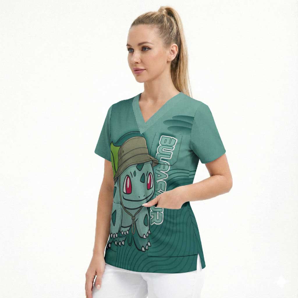 Bulbasaur Poké Scrub Top Explorer Jungle Chibi Style