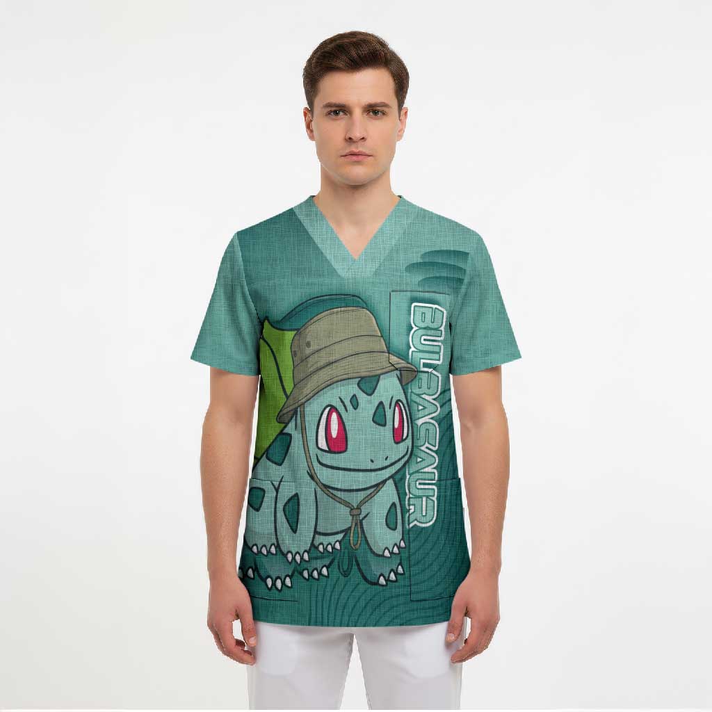 Bulbasaur Poké Scrub Top Explorer Jungle Chibi Style