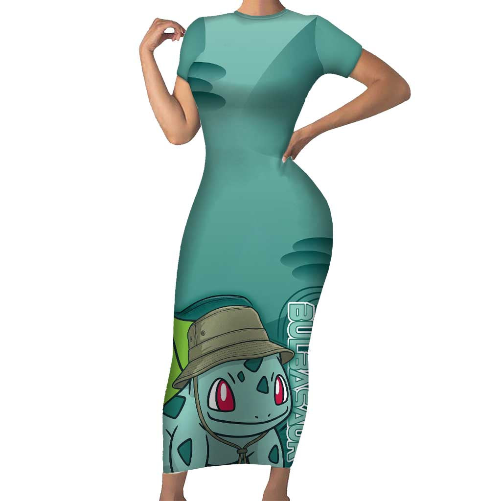 Bulbasaur Poké Short Sleeve Bodycon Dress Explorer Jungle Chibi Style