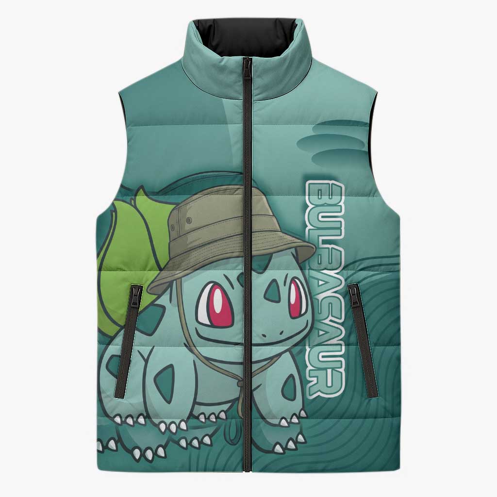 Bulbasaur Poké Sleeveless Puffer Jacket Explorer Jungle Chibi Style