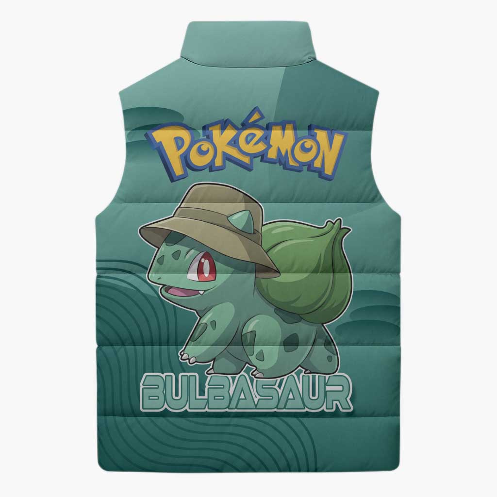 Bulbasaur Poké Sleeveless Puffer Jacket Explorer Jungle Chibi Style