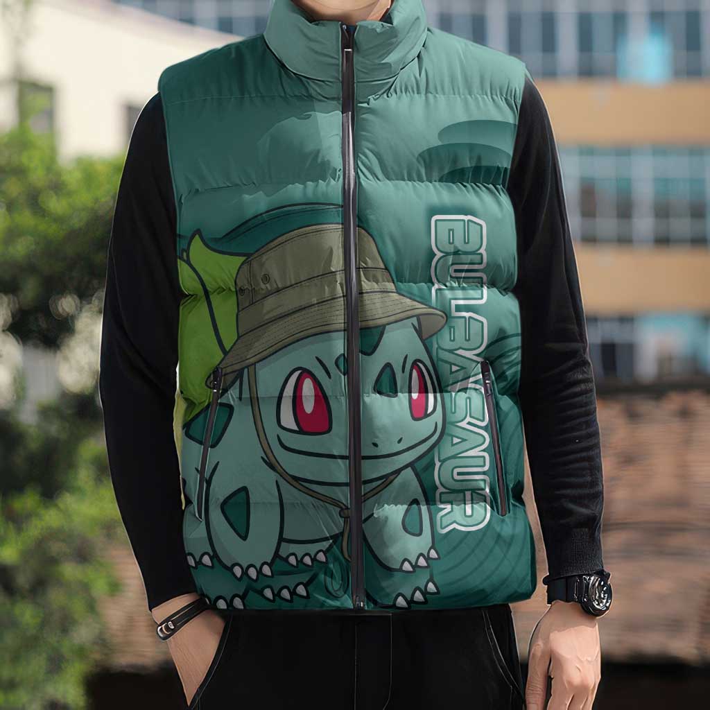 Bulbasaur Poké Sleeveless Puffer Jacket Explorer Jungle Chibi Style