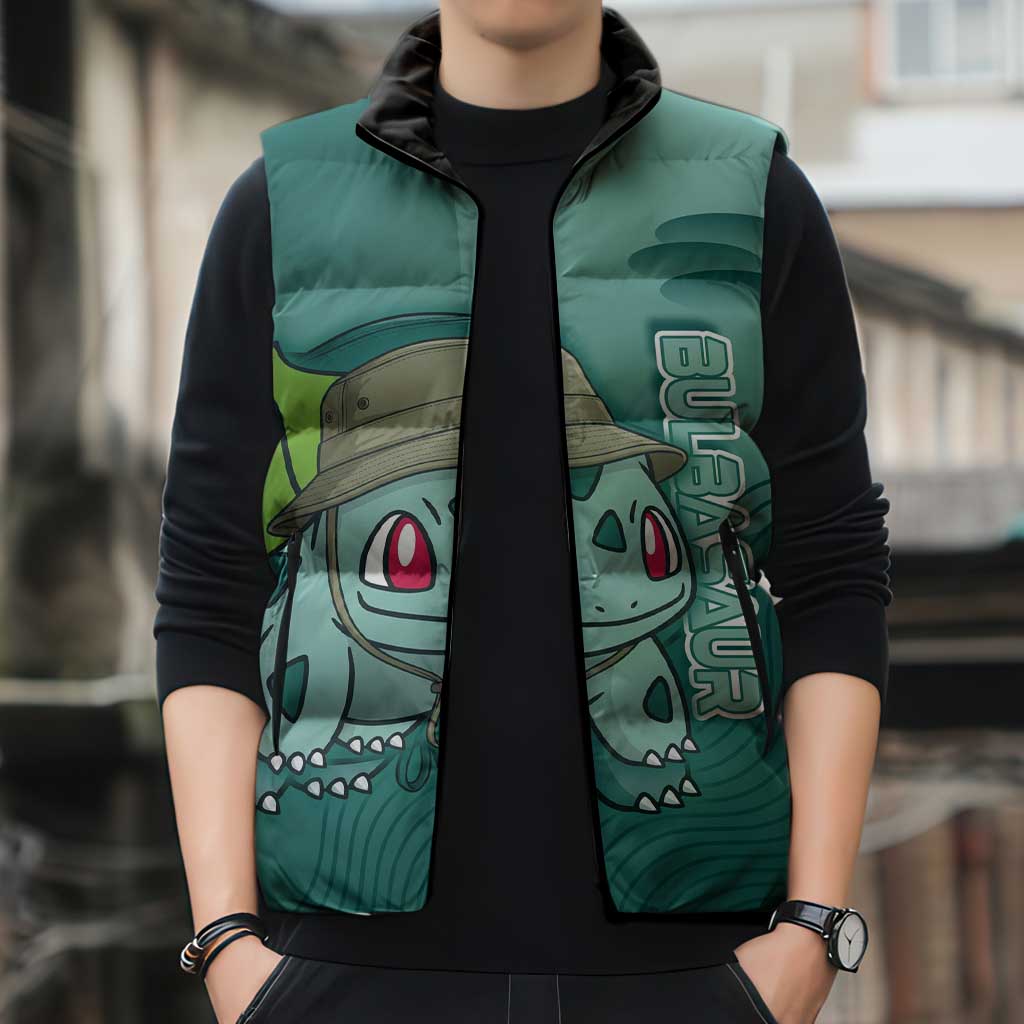Bulbasaur Poké Sleeveless Puffer Jacket Explorer Jungle Chibi Style