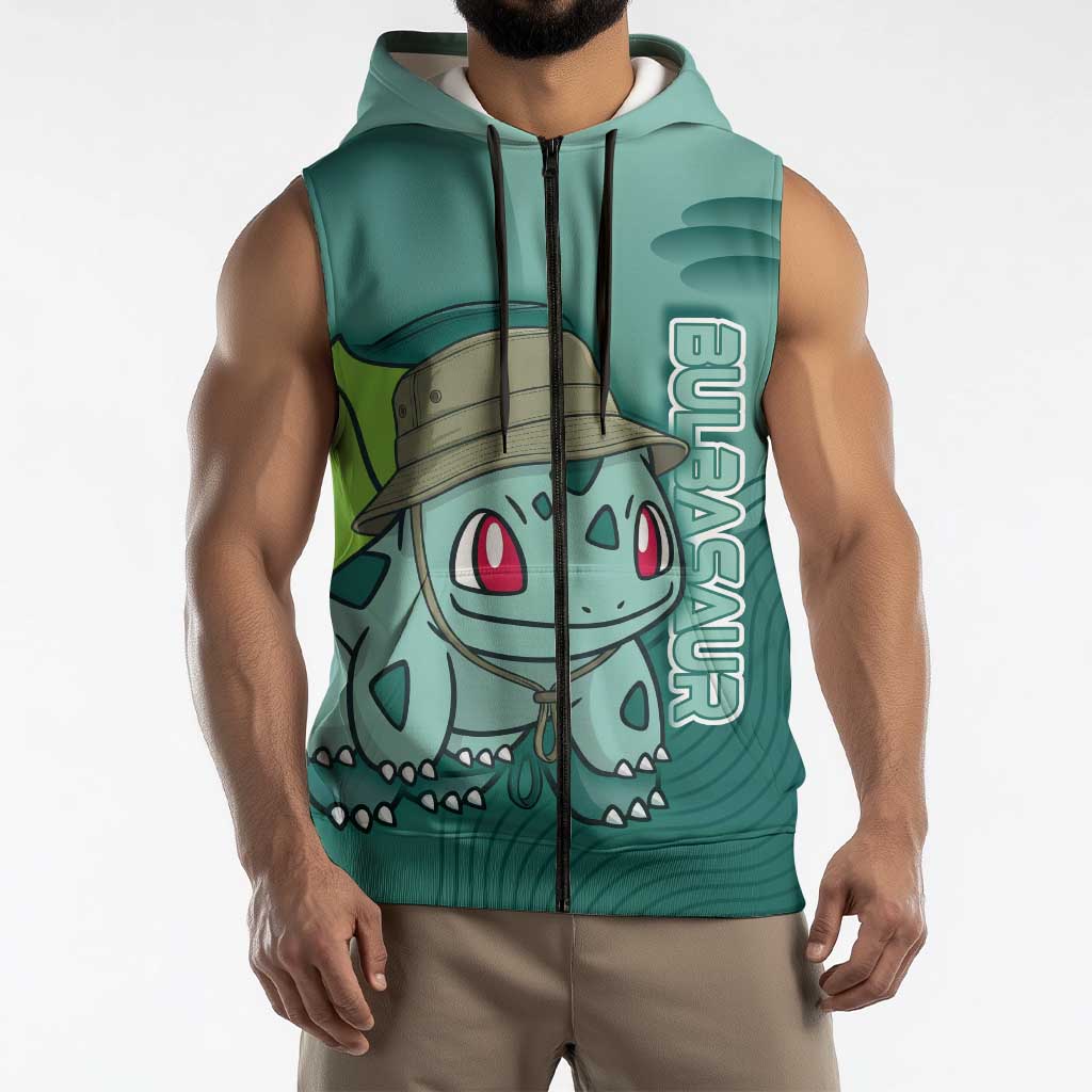 Bulbasaur Poké Sleeveless Zip Hoodie Explorer Jungle Chibi Style