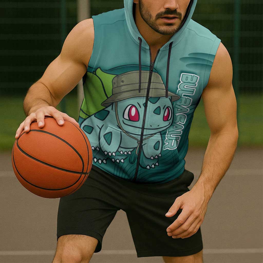 Bulbasaur Poké Sleeveless Zip Hoodie Explorer Jungle Chibi Style