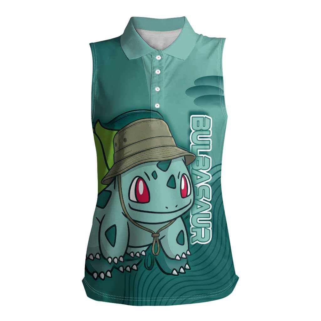 Bulbasaur Poké Women Sleeveless Polo Shirt Explorer Jungle Chibi Style