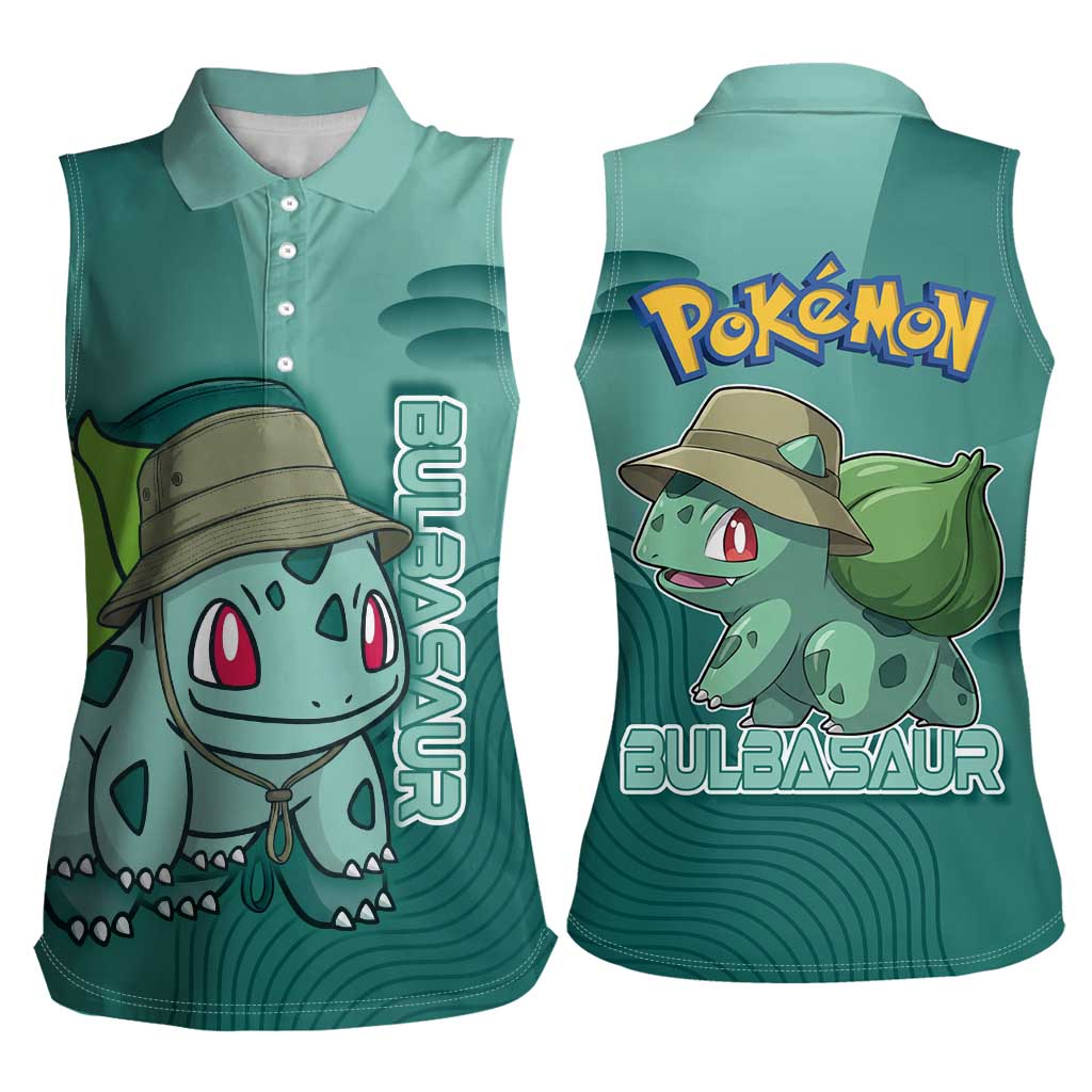 Bulbasaur Poké Women Sleeveless Polo Shirt Explorer Jungle Chibi Style