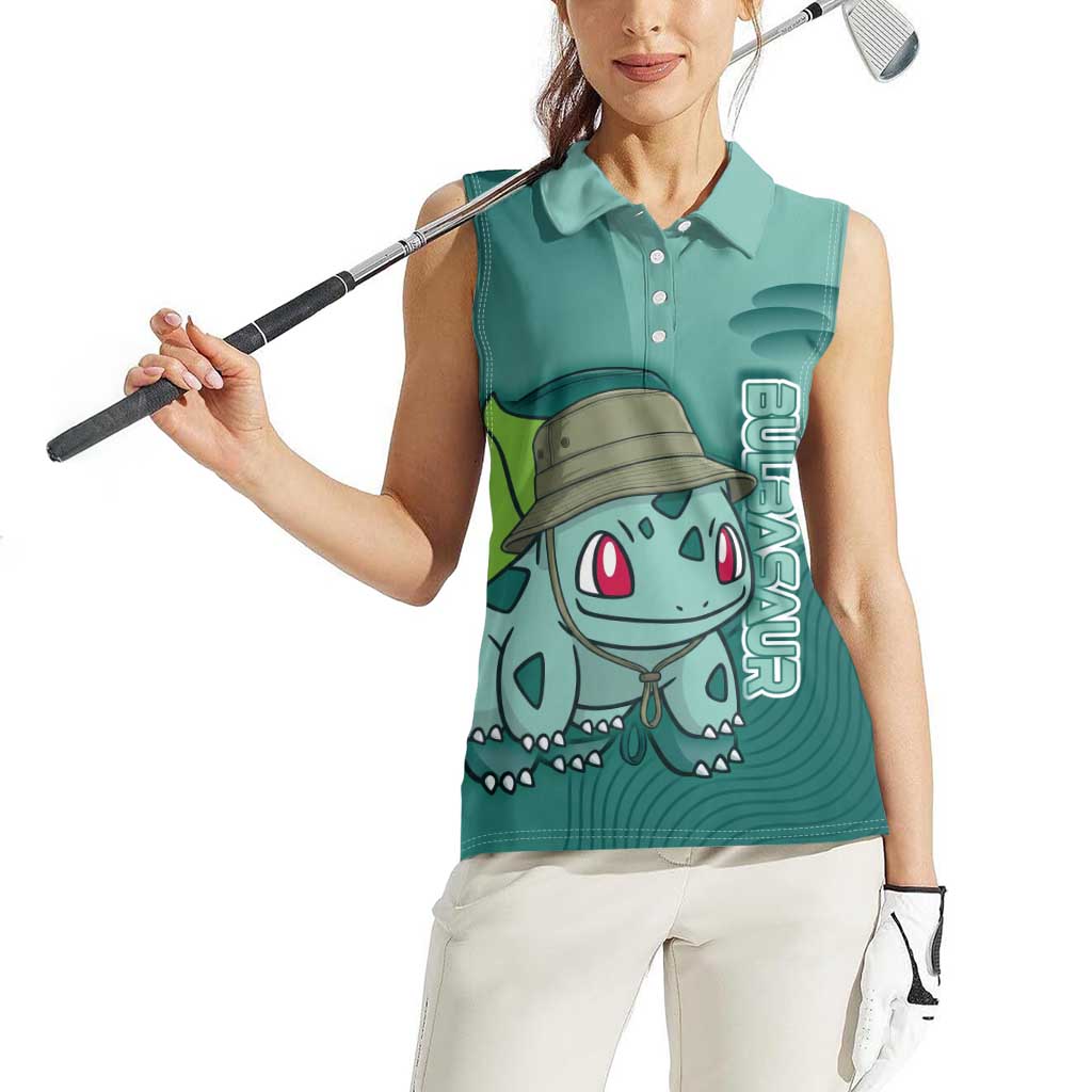 Bulbasaur Poké Women Sleeveless Polo Shirt Explorer Jungle Chibi Style
