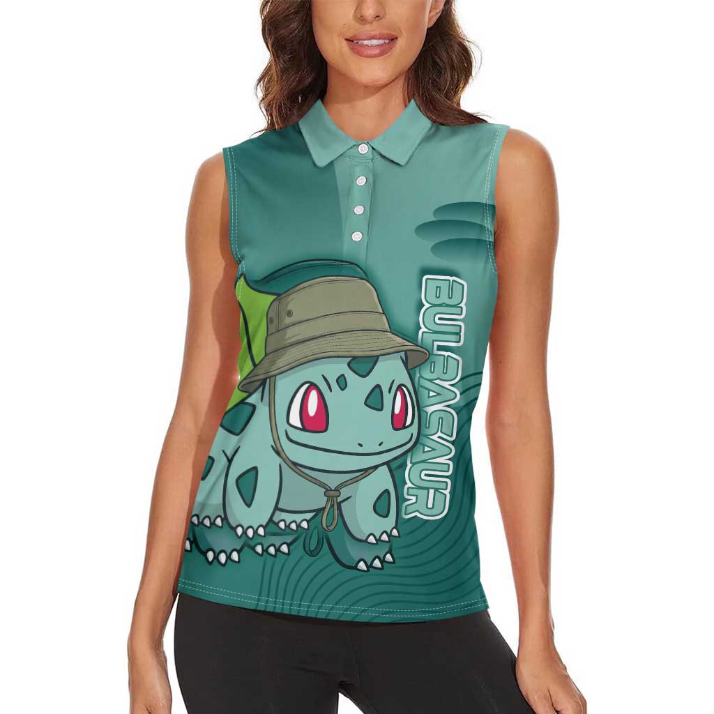 Bulbasaur Poké Women Sleeveless Polo Shirt Explorer Jungle Chibi Style