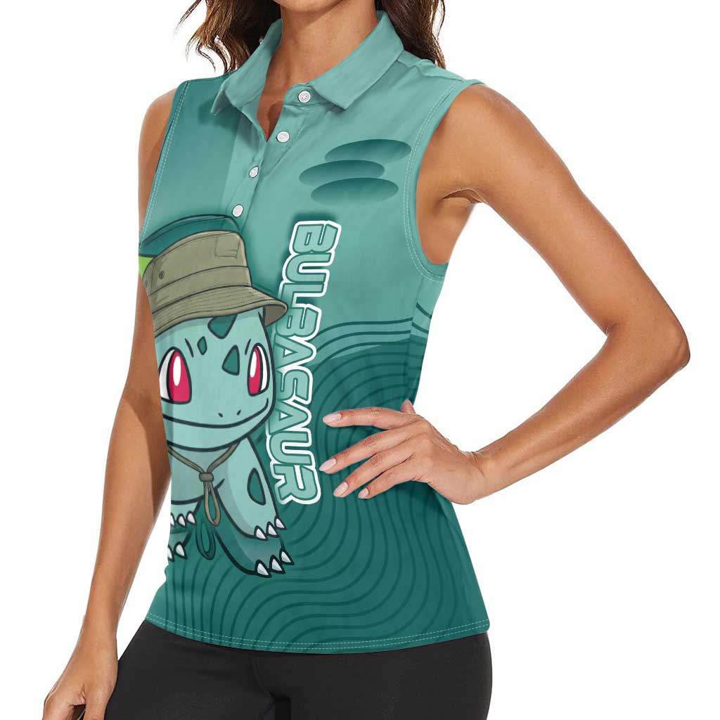 Bulbasaur Poké Women Sleeveless Polo Shirt Explorer Jungle Chibi Style