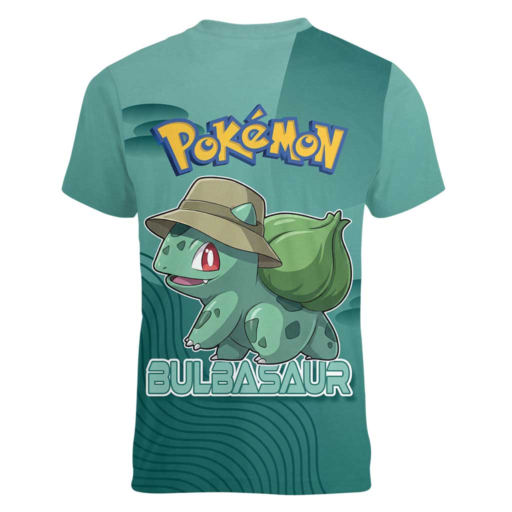Bulbasaur Poké Women V-Neck T-Shirt Explorer Jungle Chibi Style