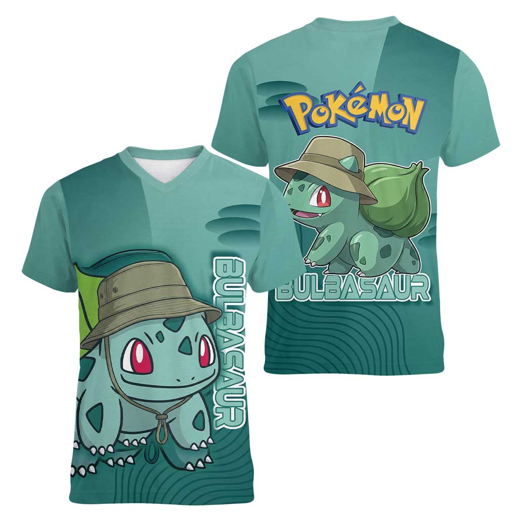 Bulbasaur Poké Women V-Neck T-Shirt Explorer Jungle Chibi Style