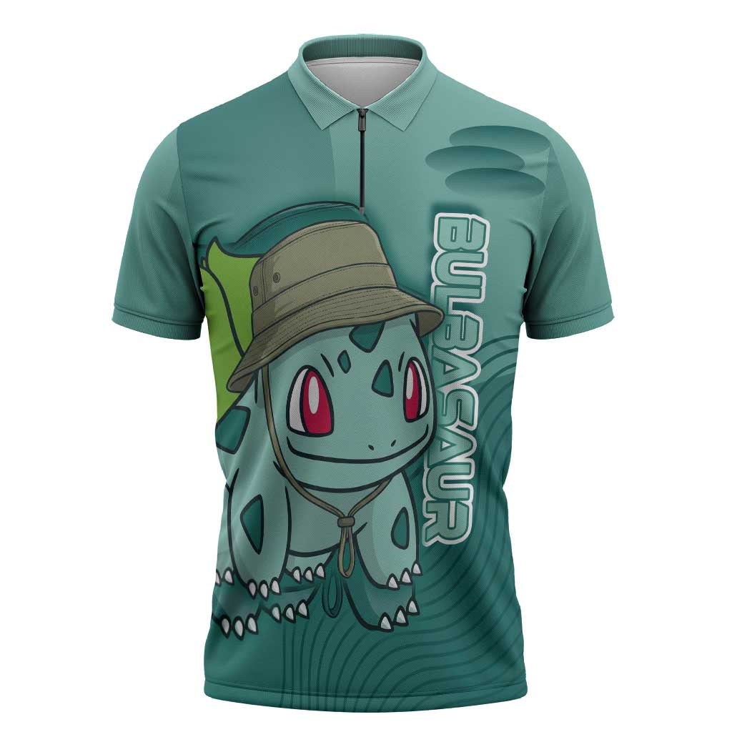 Bulbasaur Poké Zipper Polo Shirt Explorer Jungle Chibi Style