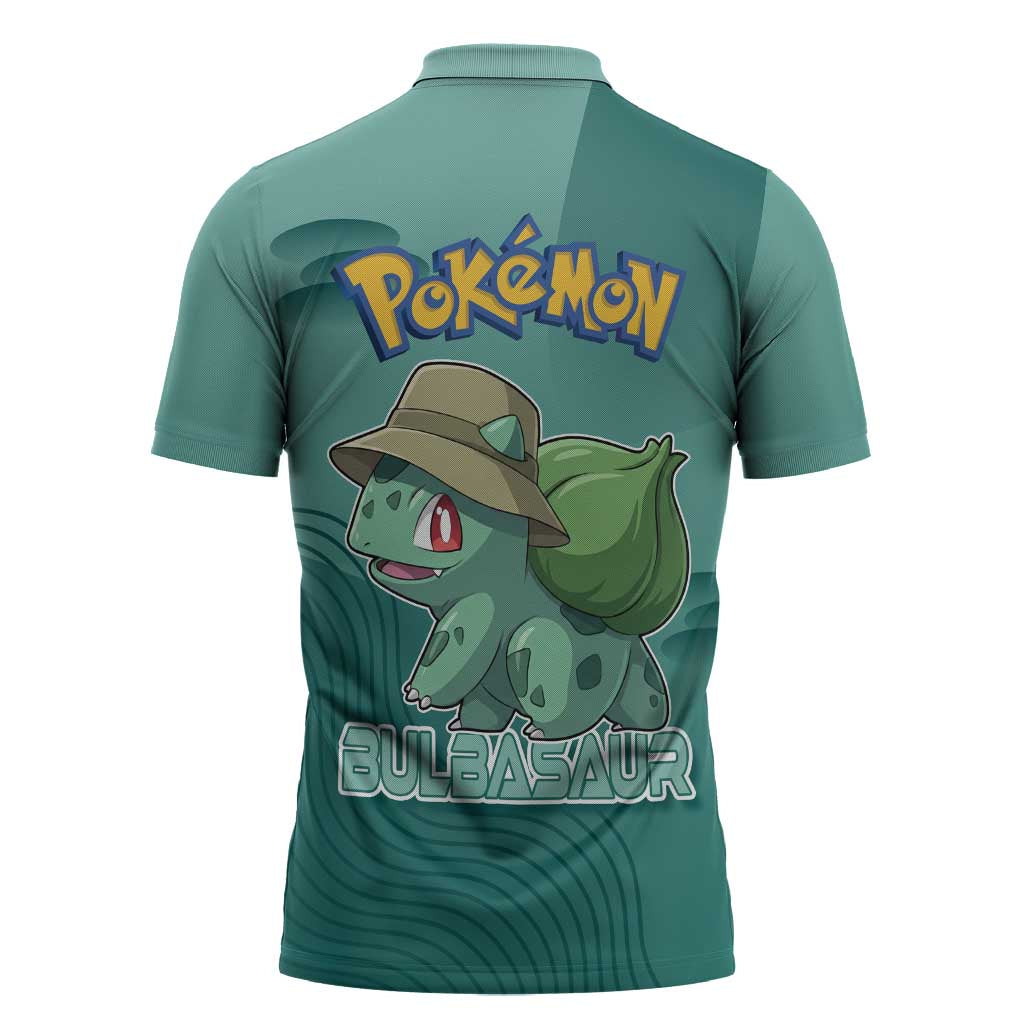 Bulbasaur Poké Zipper Polo Shirt Explorer Jungle Chibi Style
