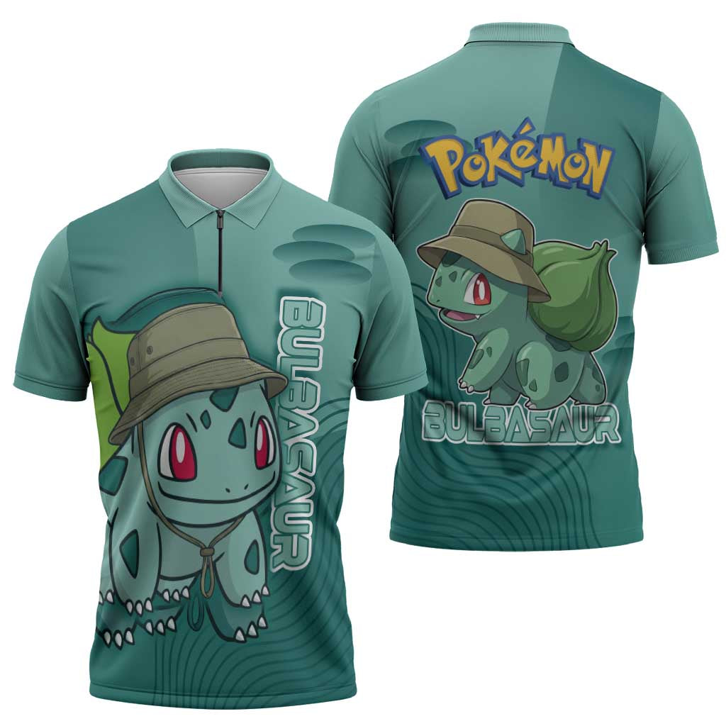 Bulbasaur Poké Zipper Polo Shirt Explorer Jungle Chibi Style