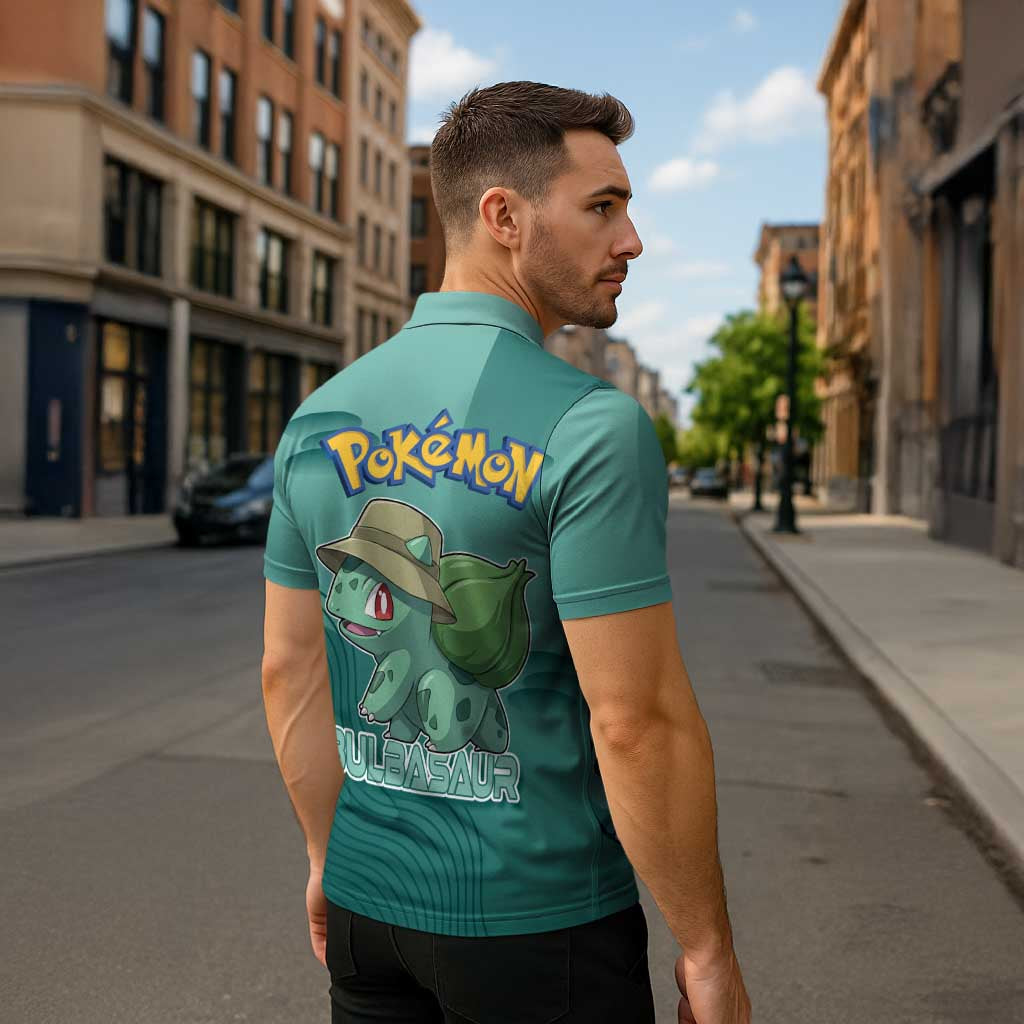 Bulbasaur Poké Zipper Polo Shirt Explorer Jungle Chibi Style