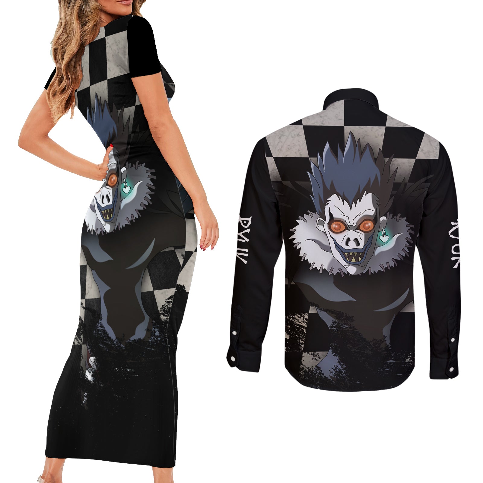 Ryuk Couples Matching Short Sleeve Bodycon Dress and Long Sleeve Button Shirt Death Note