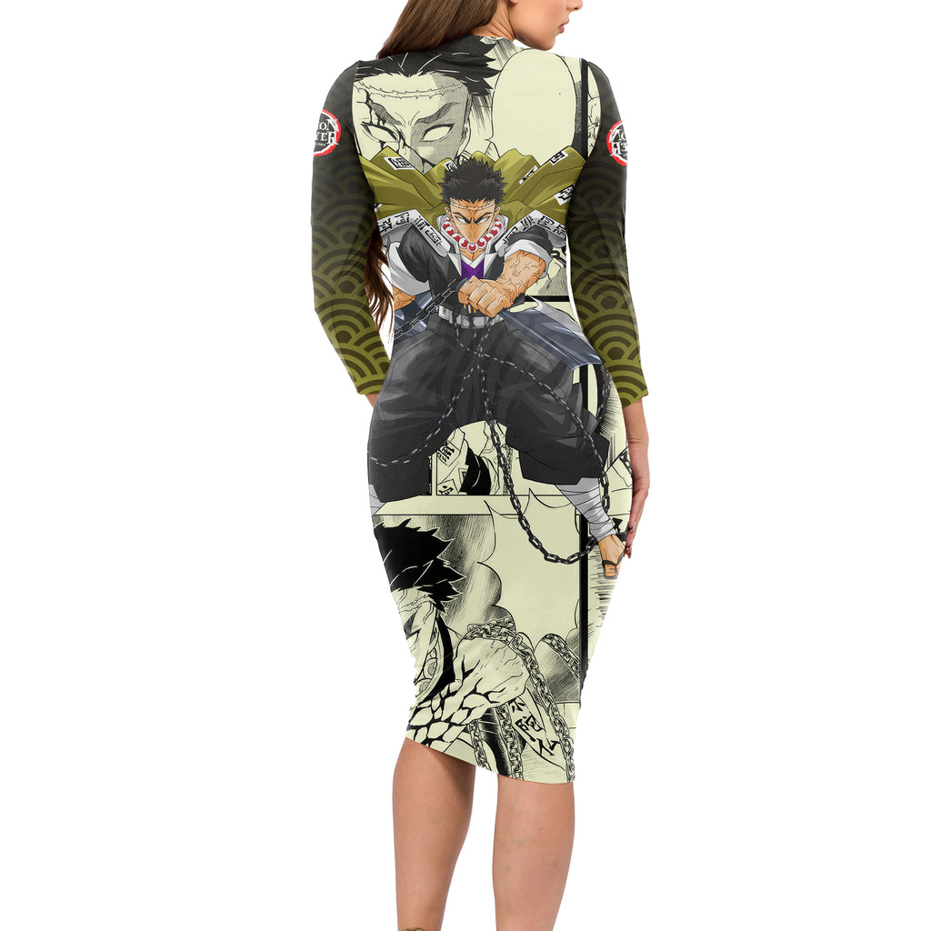 Gyomei Himejima Demon Slayer Long Sleeve Bodycon Dress Anime Mix Manga Style
