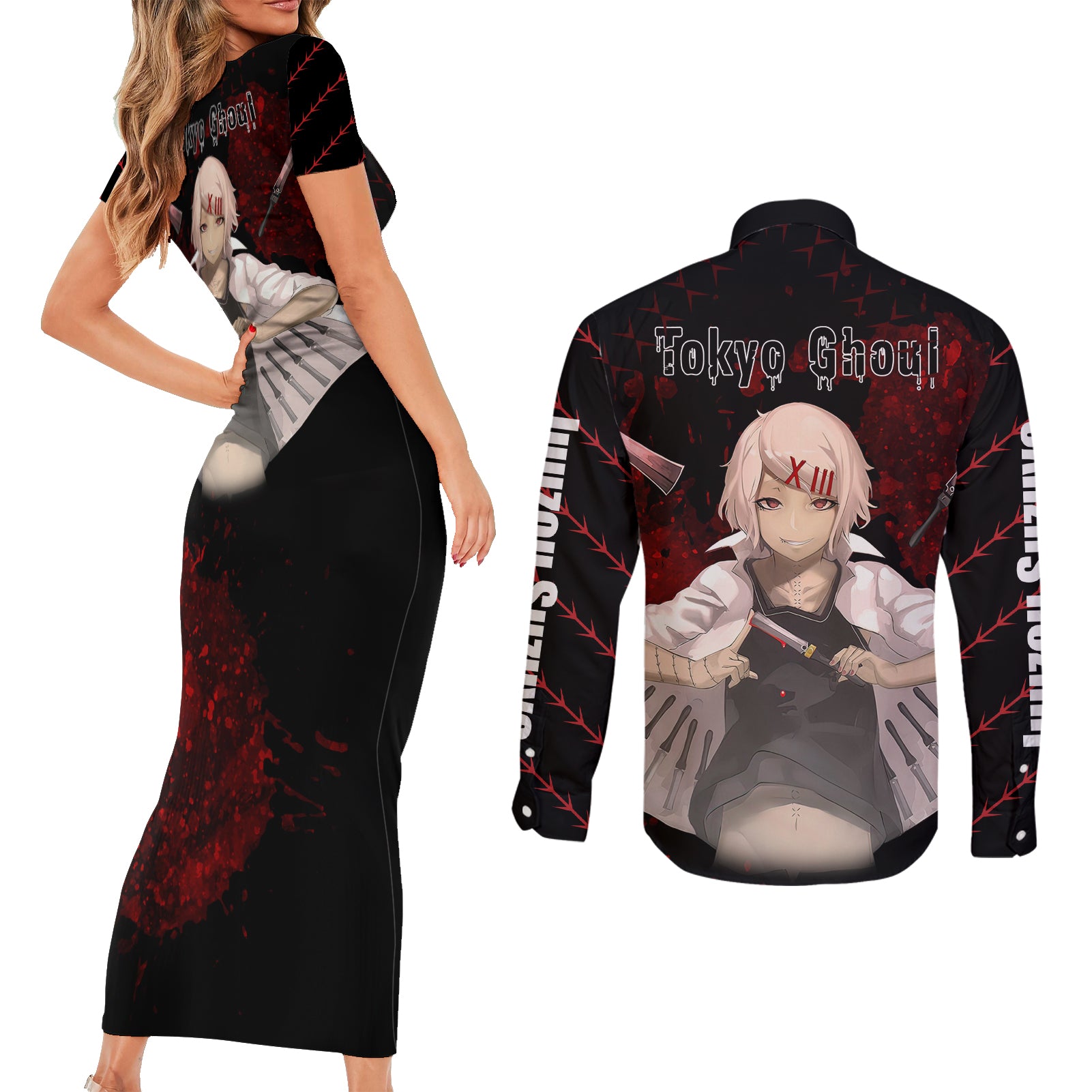 Juuzou Suzuya - Tokyo Ghoul Couples Matching Short Sleeve Bodycon Dress and Long Sleeve Button Shirt Anime Grunge Style