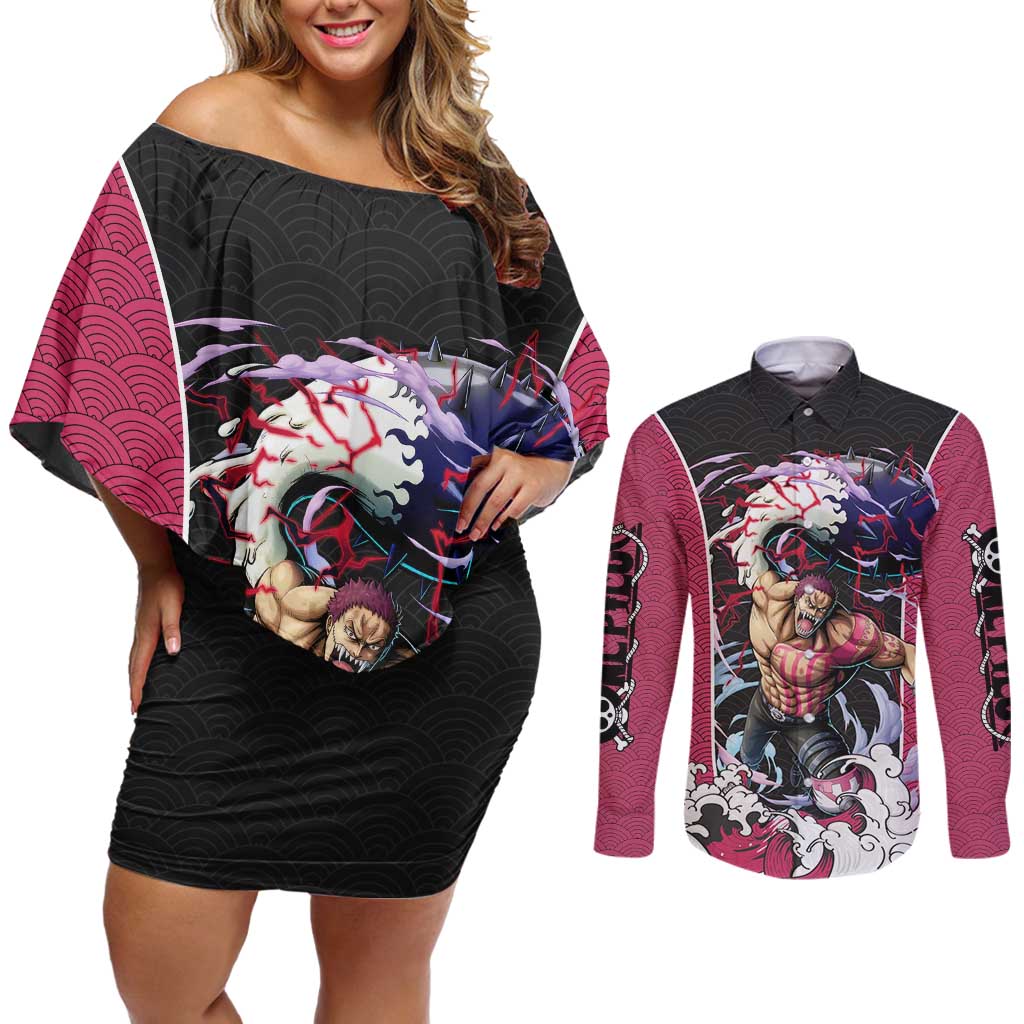 Charlotte Katakuri - One Piece Couples Matching Off Shoulder Short Dress and Long Sleeve Button Shirt Anime Japan Pattern Style