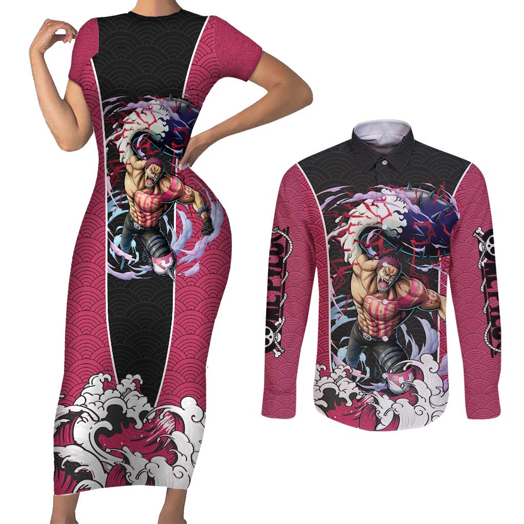 Charlotte Katakuri - One Piece Couples Matching Short Sleeve Bodycon Dress and Long Sleeve Button Shirt Anime Japan Pattern Style