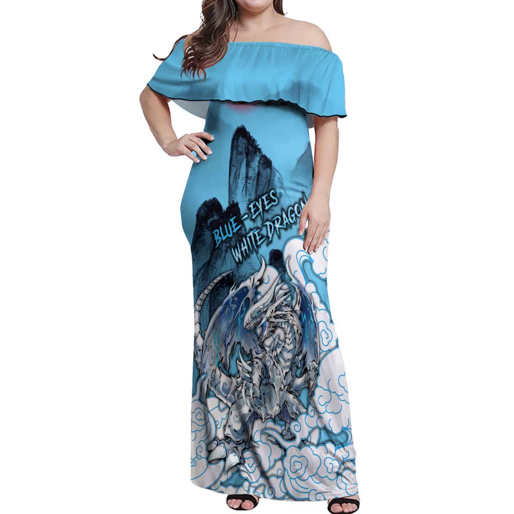 Blue-Eyes White Dragon Off Shoulder Maxi Dress Anime Japan Art Style