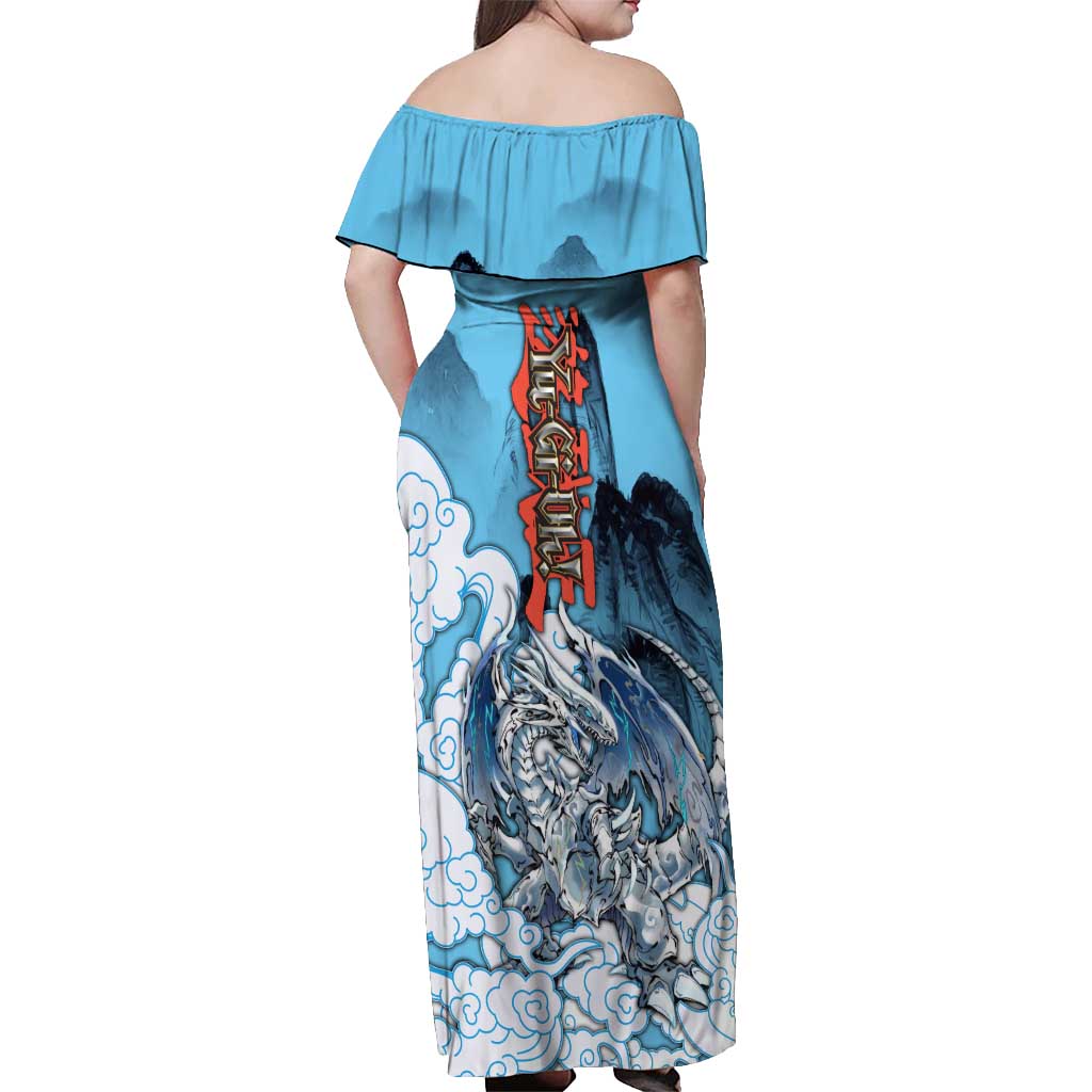 Blue-Eyes White Dragon Off Shoulder Maxi Dress Anime Japan Art Style