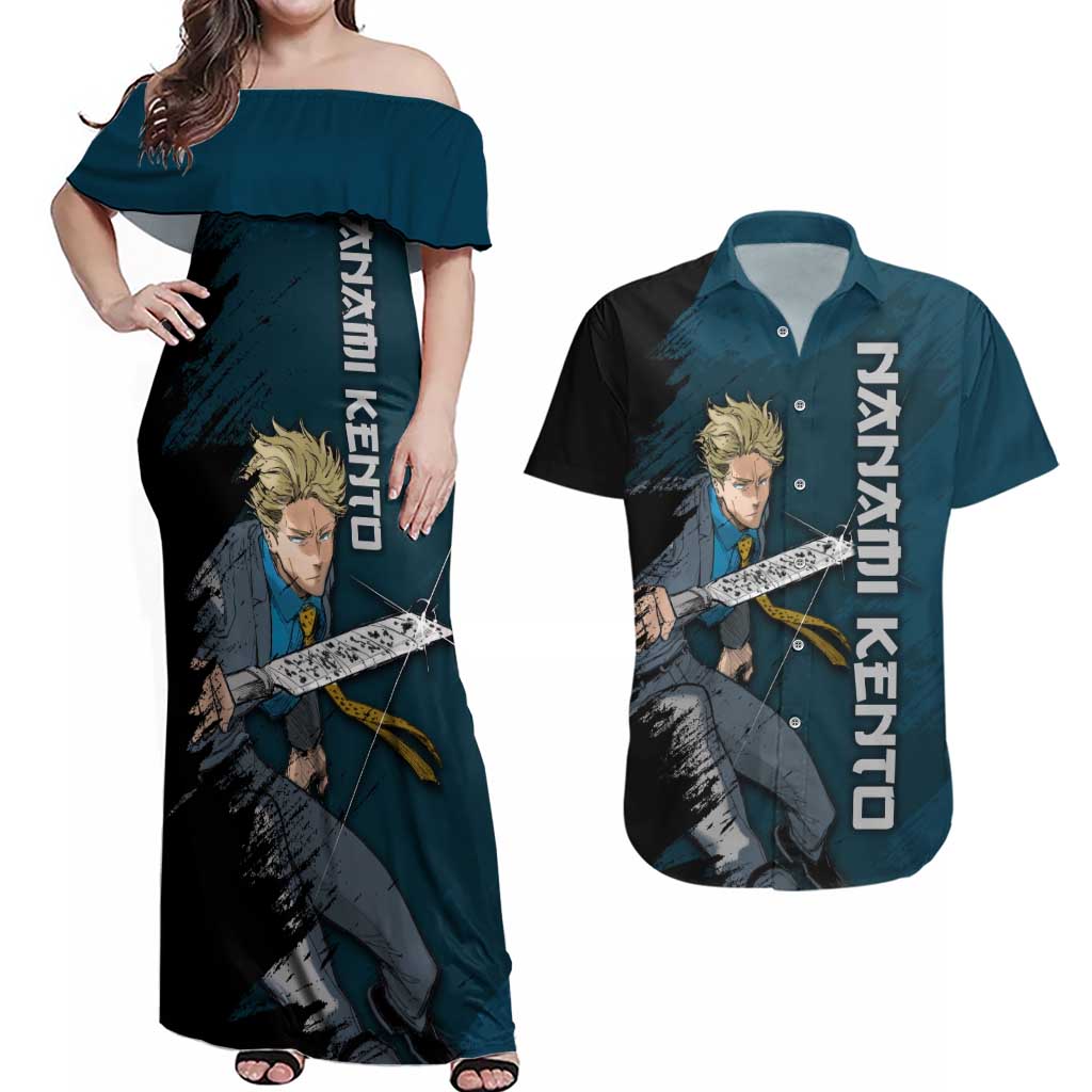 Nanami Kento - Jujutsu Kaisen Couples Matching Off Shoulder Maxi Dress and Hawaiian Shirt Anime Mix Manga Style