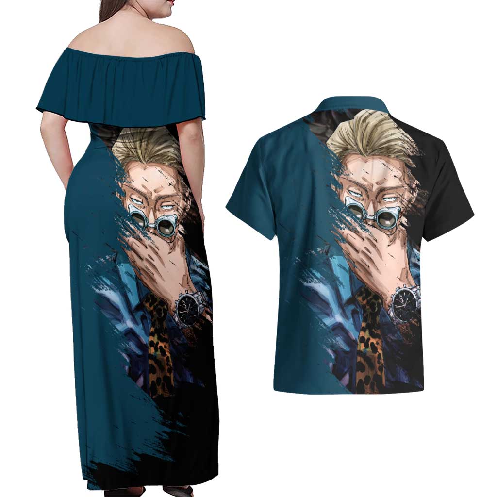 Nanami Kento - Jujutsu Kaisen Couples Matching Off Shoulder Maxi Dress and Hawaiian Shirt Anime Mix Manga Style