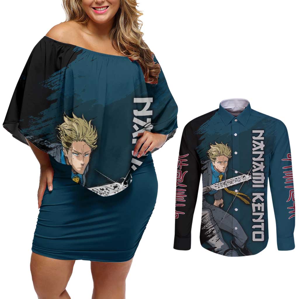 Nanami Kento - Jujutsu Kaisen Couples Matching Off Shoulder Short Dress and Long Sleeve Button Shirt Anime Mix Manga Style