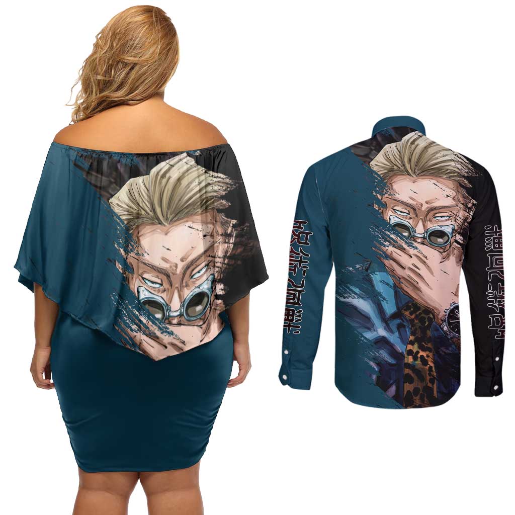 Nanami Kento - Jujutsu Kaisen Couples Matching Off Shoulder Short Dress and Long Sleeve Button Shirt Anime Mix Manga Style