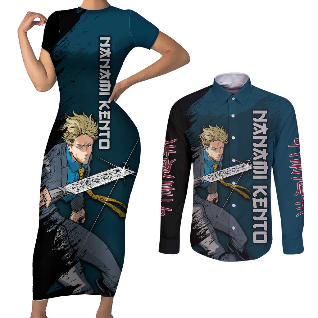 Nanami Kento - Jujutsu Kaisen Couples Matching Short Sleeve Bodycon Dress and Long Sleeve Button Shirt Anime Mix Manga Style