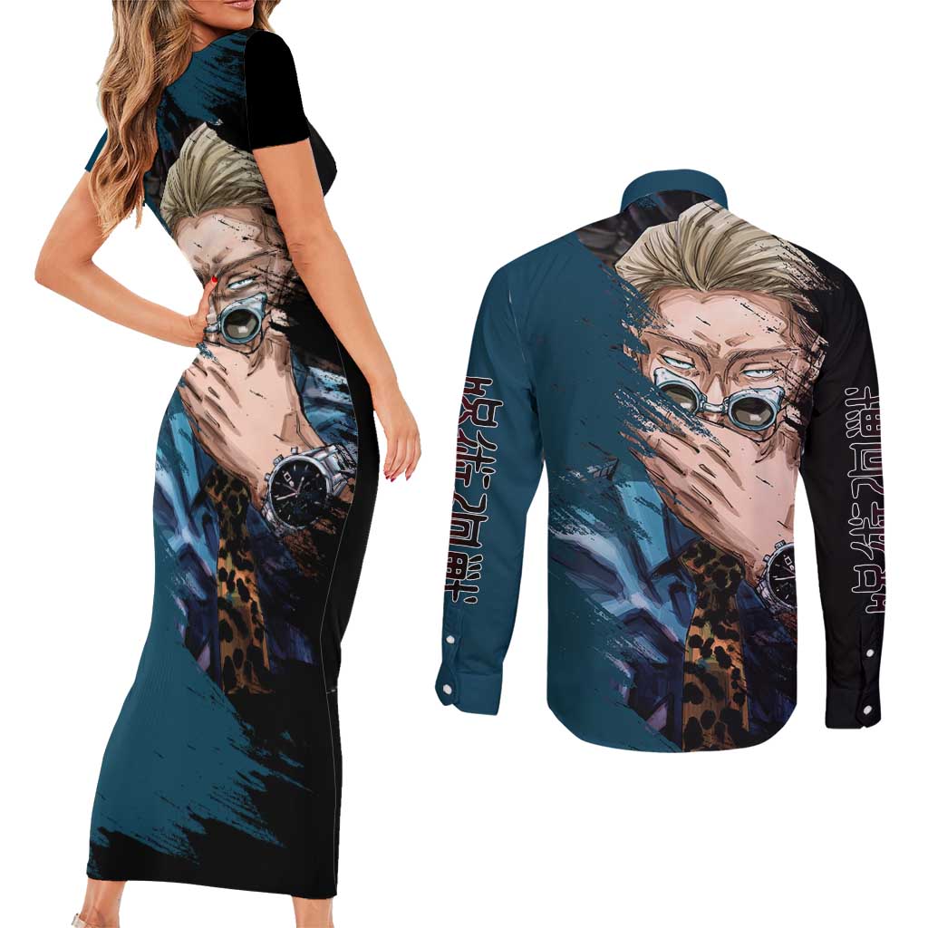 Nanami Kento - Jujutsu Kaisen Couples Matching Short Sleeve Bodycon Dress and Long Sleeve Button Shirt Anime Mix Manga Style