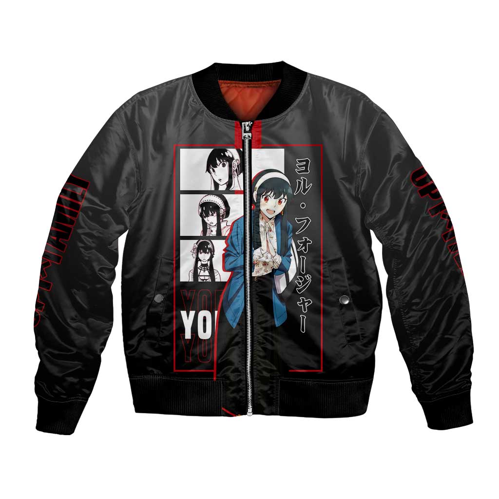 Yor Forger Spy x Family Bomber Jacket with Assassin Pose and Elegant Stealth Design - The Mazicc