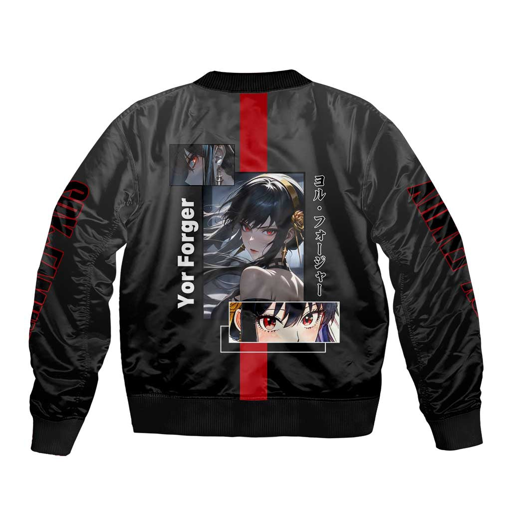 Yor Forger Spy x Family Bomber Jacket with Assassin Pose and Elegant Stealth Design - The Mazicc