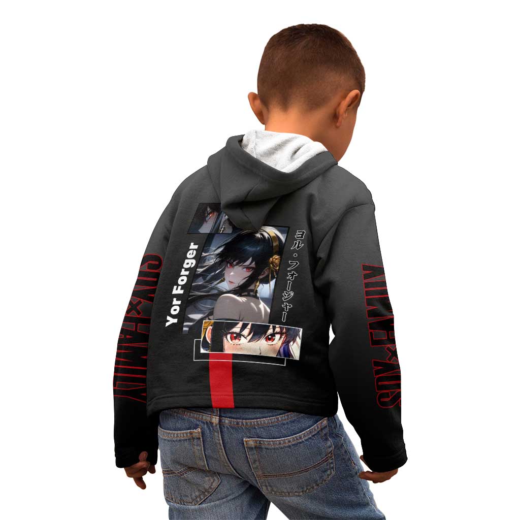Yor Forger Spy x Family Kid Hoodie with Assassin Pose and Elegant Stealth Design - The Mazicc