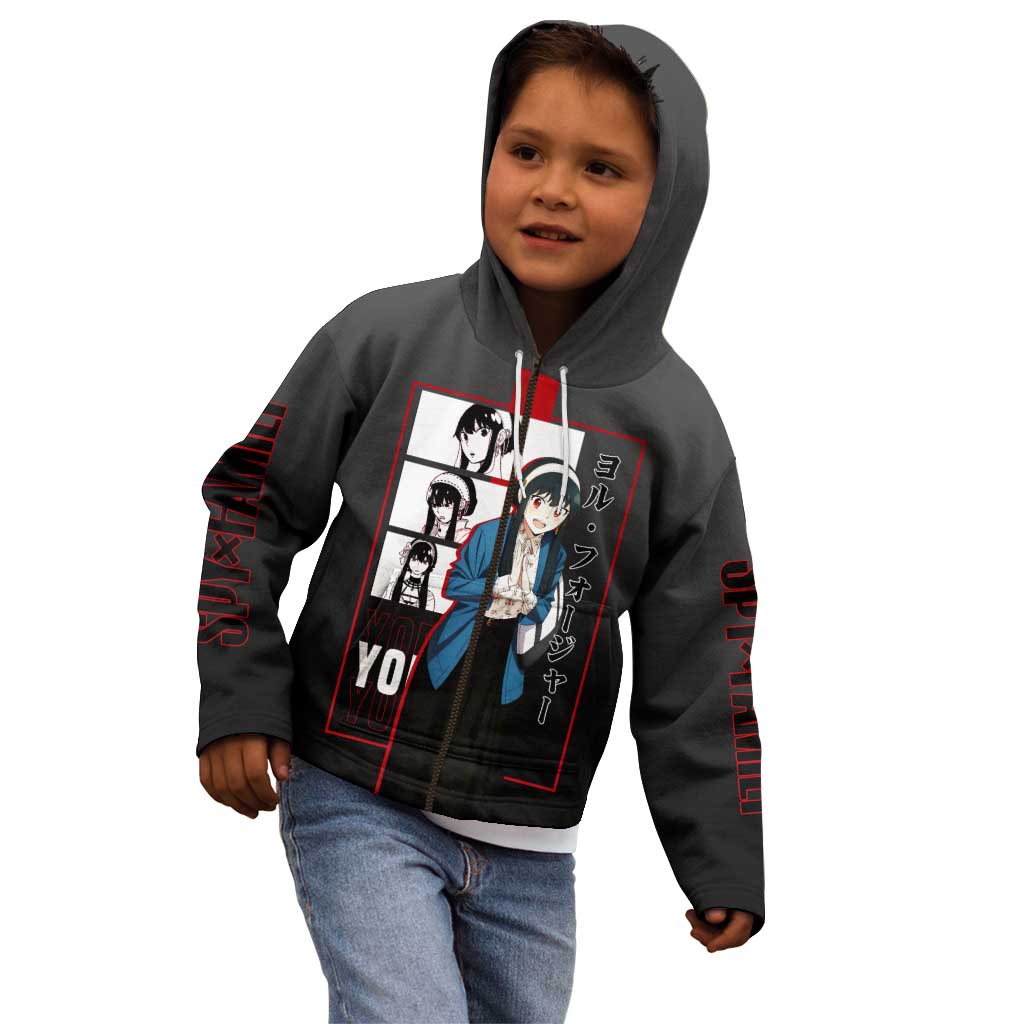Yor Forger Spy x Family Kid Hoodie with Assassin Pose and Elegant Stealth Design - The Mazicc