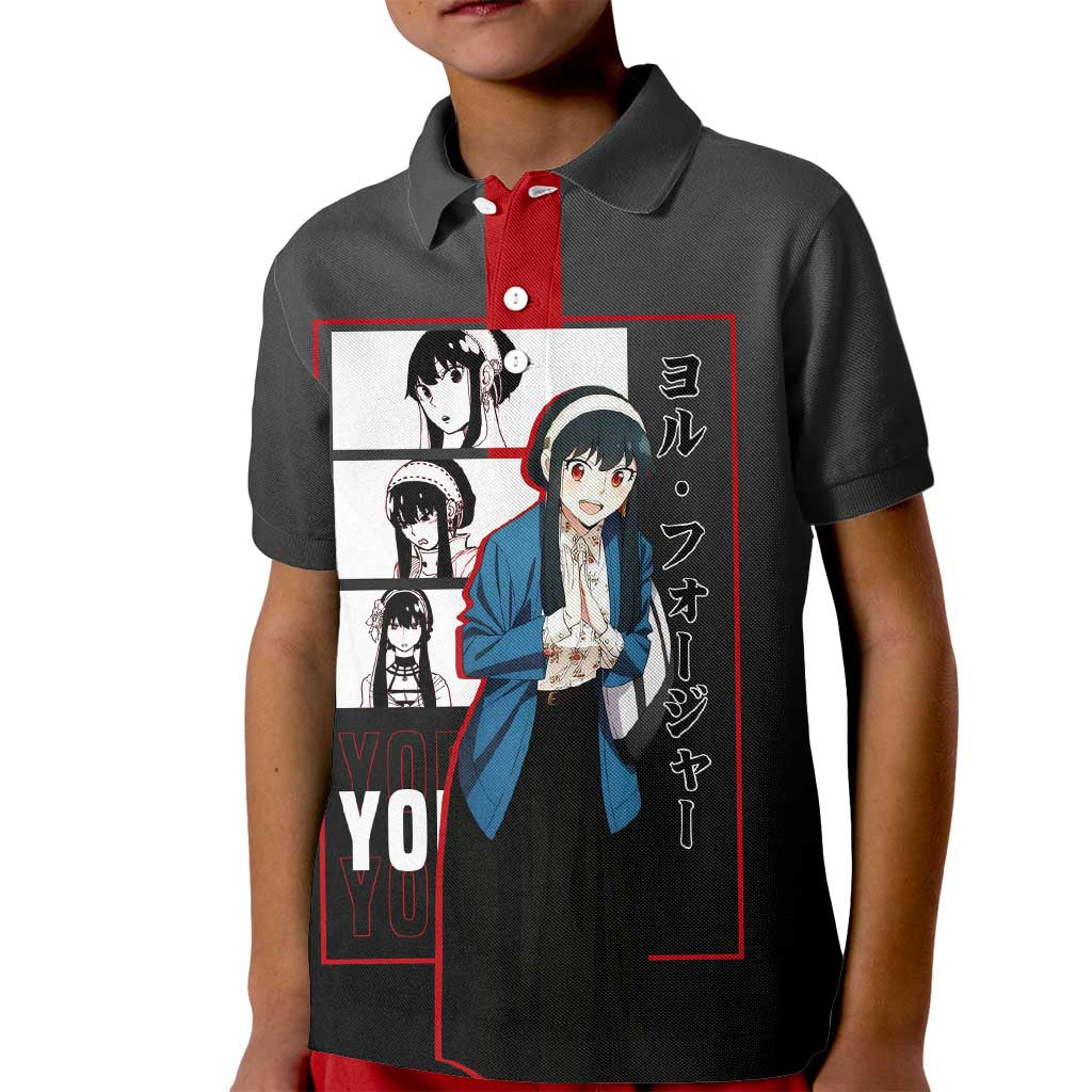 Yor Forger Spy x Family Kid Polo Shirt with Assassin Pose and Elegant Stealth Design - The Mazicc
