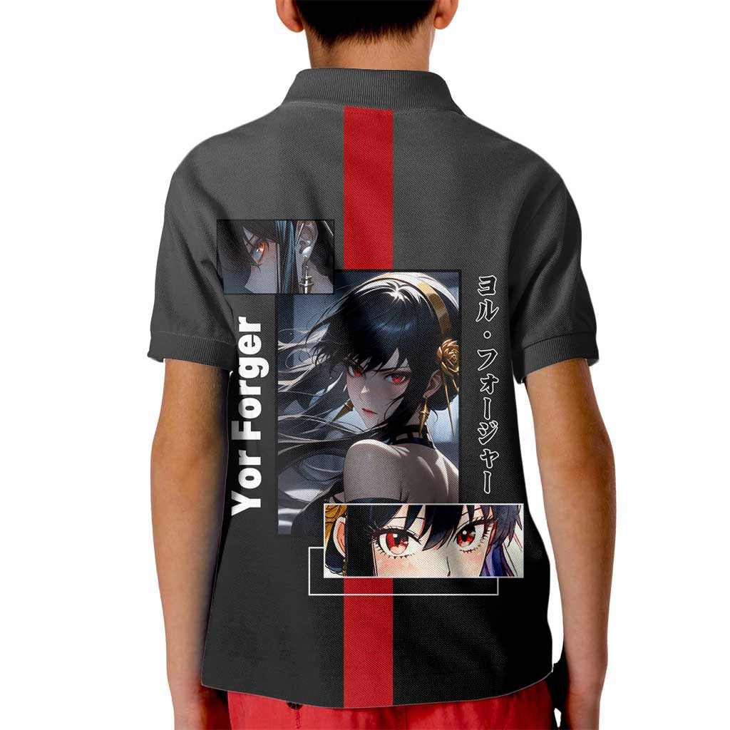 Yor Forger Spy x Family Kid Polo Shirt with Assassin Pose and Elegant Stealth Design - The Mazicc