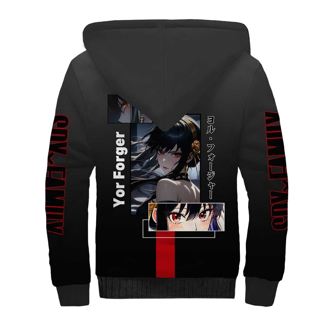 Yor Forger Spy x Family Sherpa Hoodie with Assassin Pose and Elegant Stealth Design - The Mazicc