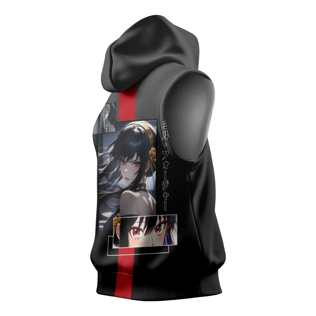 Yor Forger Spy x Family Sleeveless Hoodie with Assassin Pose and Elegant Stealth Design - The Mazicc