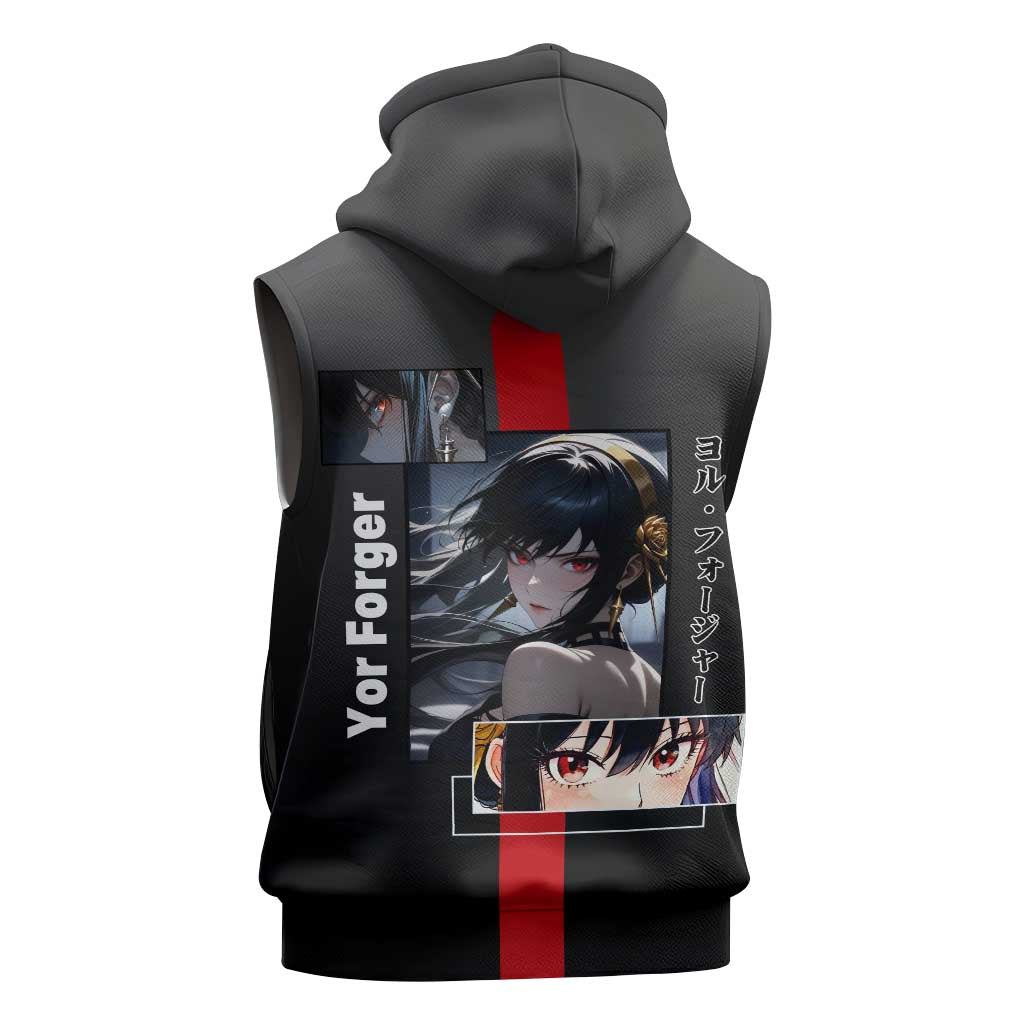 Yor Forger Spy x Family Sleeveless Zip Hoodie with Assassin Pose and Elegant Stealth Design - The Mazicc