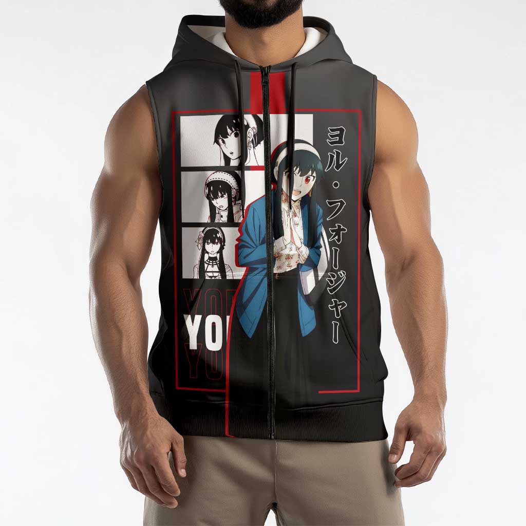 Yor Forger Spy x Family Sleeveless Zip Hoodie with Assassin Pose and Elegant Stealth Design - The Mazicc