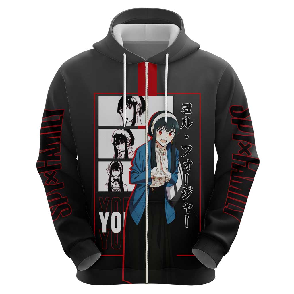 Yor Forger Spy x Family Zip Hoodie with Assassin Pose and Elegant Stealth Design - The Mazicc
